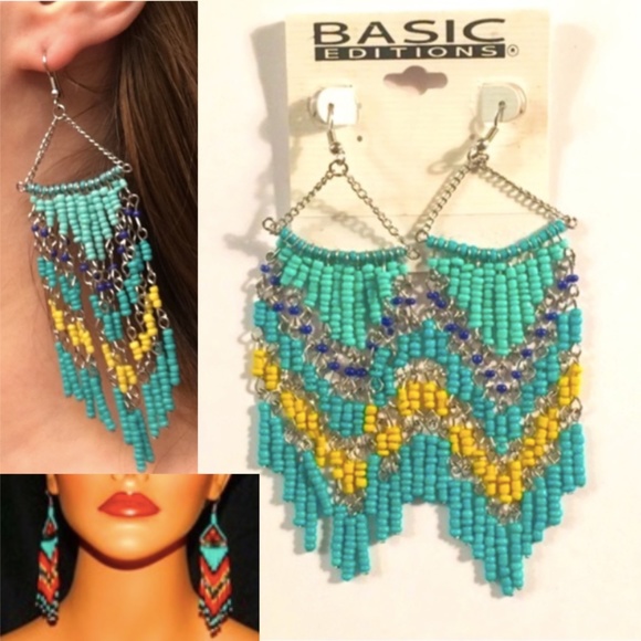 Vintage Jewelry - Native American Inspired Seed Bead Earrings NWT